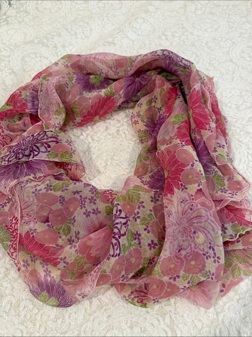 #6 Delicate Pink & Purple Floral Scarf
